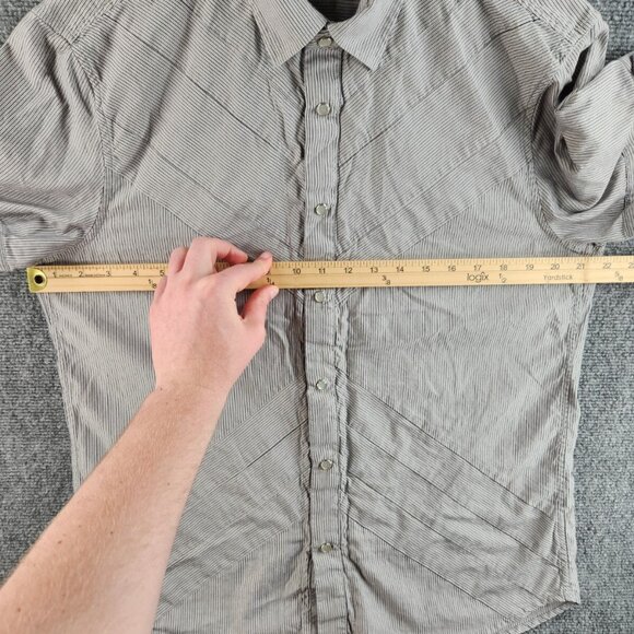 Armani Exchange Large Black White Striped Short Sleeve Pearl Snap Double Collar - Picture 13 of 16